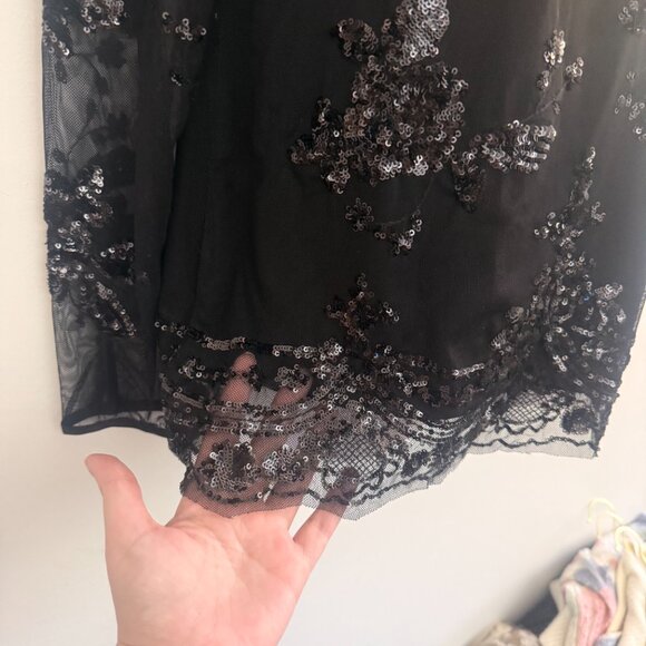White House Black Market Black Sequin Mesh Blouse | Size S | NWT - Picture 7 of 10
